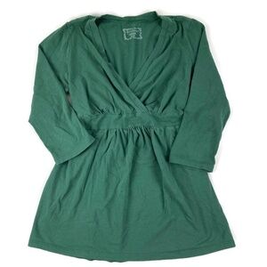Motherhood Womens Blouse Green Vneck Cinch Waist M